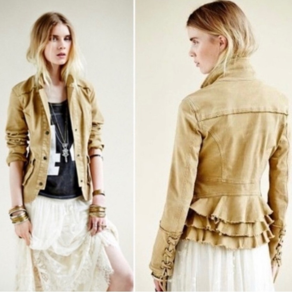 Free People Distressed Looking Khaki Jacket Small